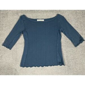 We The Free Top Womens Extra Small Blue Sweet And Salty Pointelle Boho Cotton